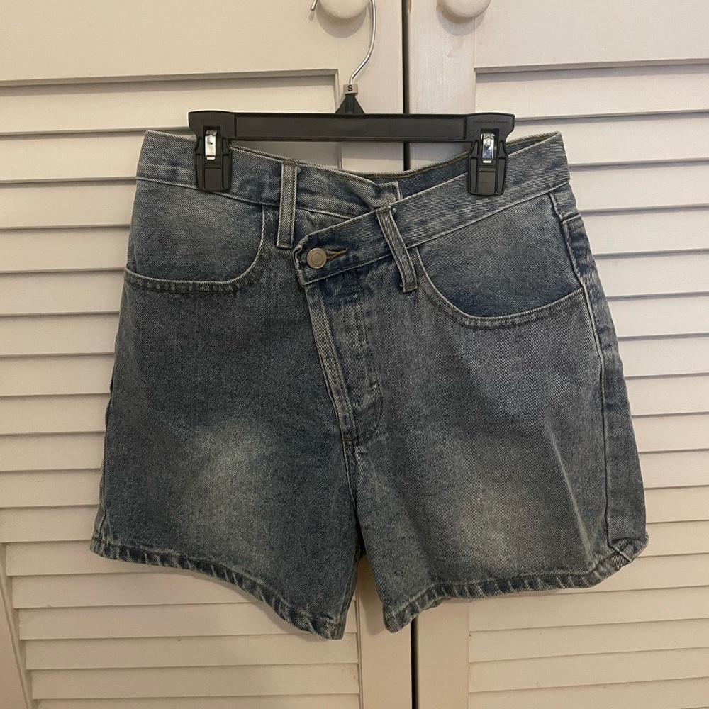 Et Clet High Rise Asymmetrical Denim Shorts